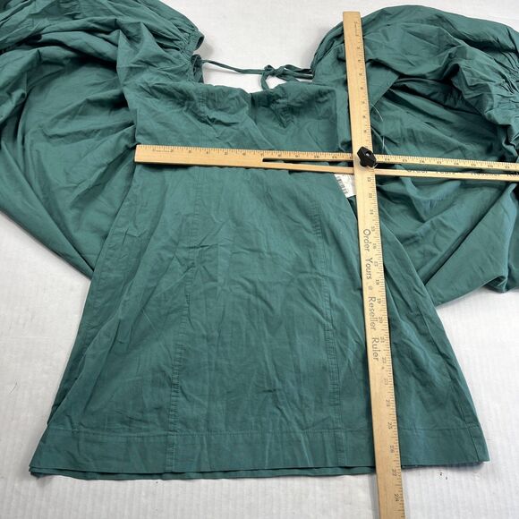 Free People NWT Statement Puff Sleeve Blouse Green Cotton Romantic Cottage Top S - Picture 5 of 12